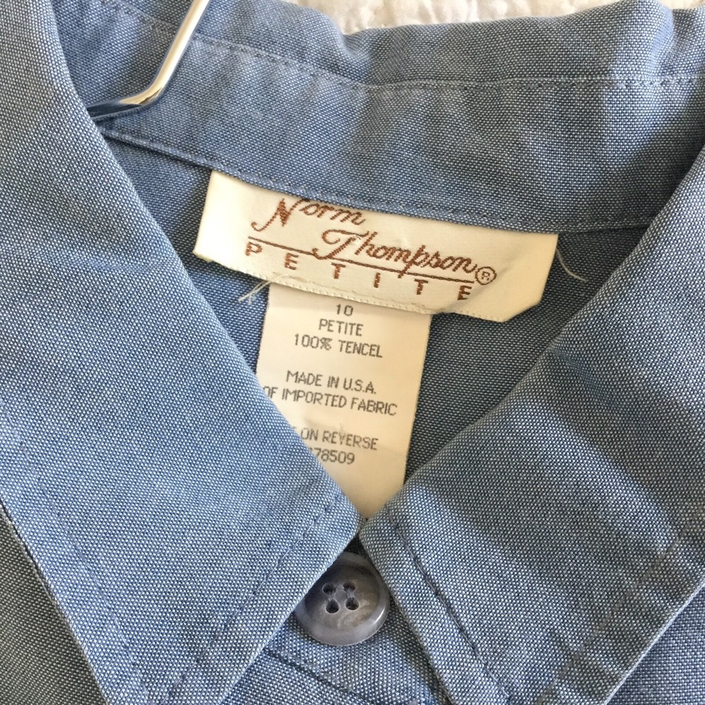 Norm Thompson Shirt Dress Womens 10 Button Up Blue Chambray Prairie Western VTG - Picture 4 of 9